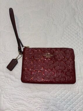 Coach Embossed Signature Wristlet - Deep Red